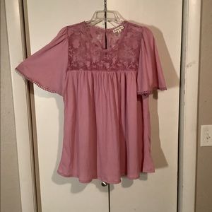 Ladies Rose Pink Lace Yoked Blouse NWOT